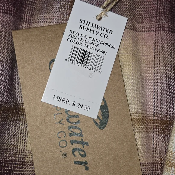 Womens Stillwater Supply Co Lined Flannel Plaid Mauve Top (XL) - Picture 3 of 5
